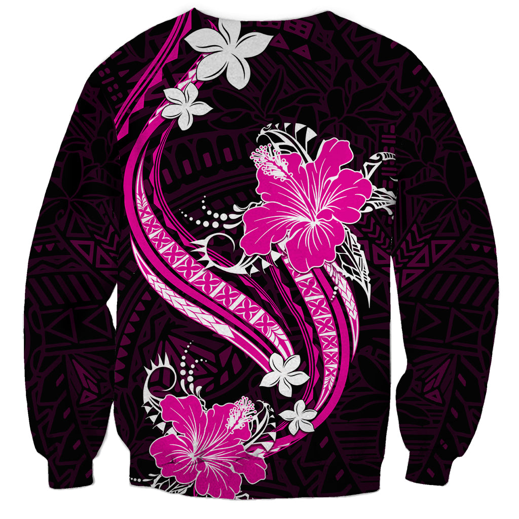 Pink Polynesian Pattern With Tropical Flowers Sweatshirt LT05 - Polynesian Pride