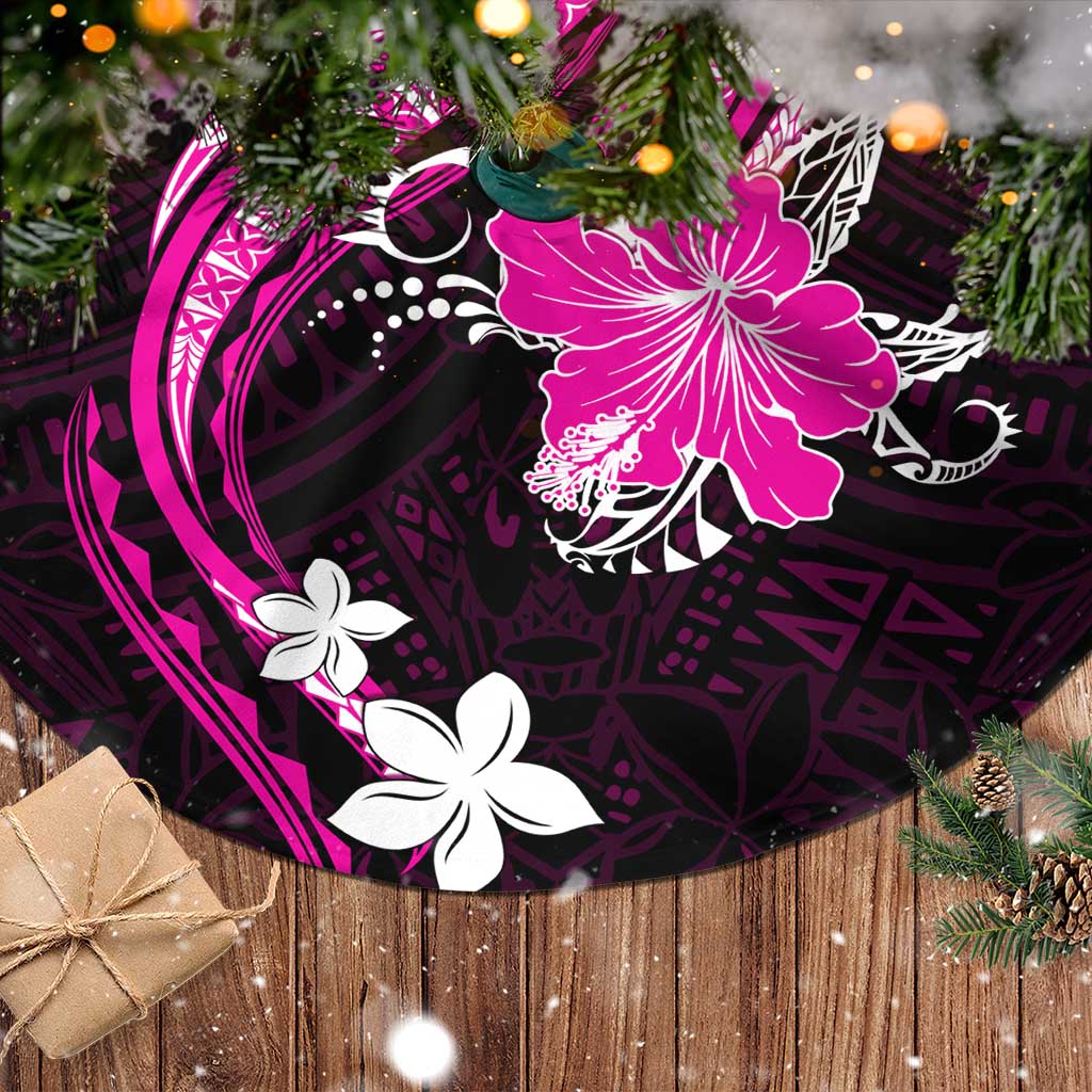 Pink Polynesian Pattern With Tropical Flowers Tree Skirt LT05 - Polynesian Pride