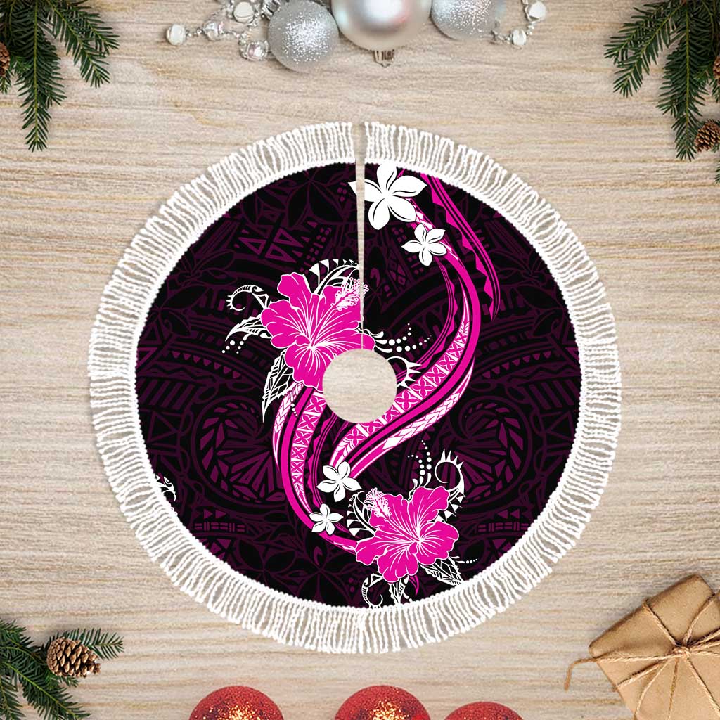 Pink Polynesian Pattern With Tropical Flowers Tree Skirt LT05 Fringed Pink - Polynesian Pride