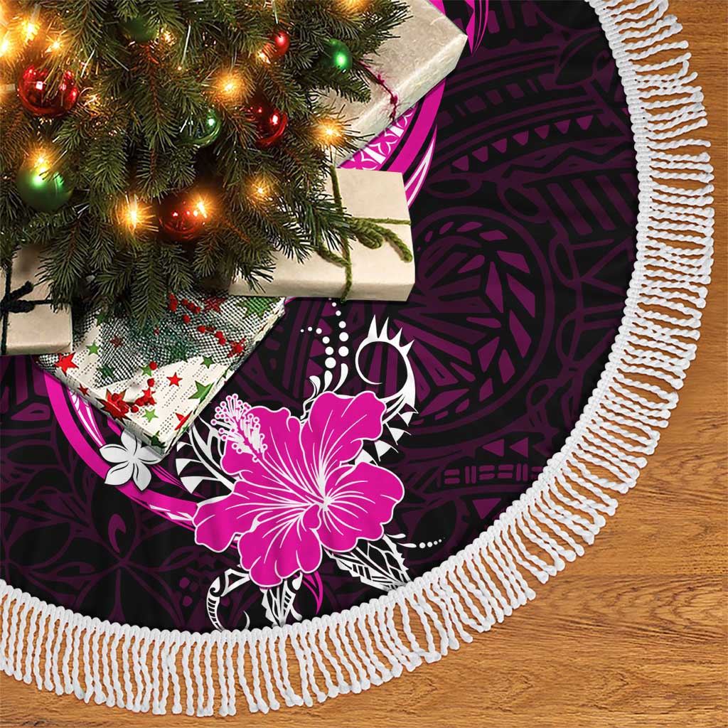 Pink Polynesian Pattern With Tropical Flowers Tree Skirt LT05 - Polynesian Pride