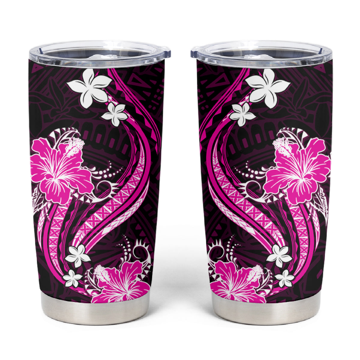 Pink Polynesian Pattern With Tropical Flowers Tumbler Cup