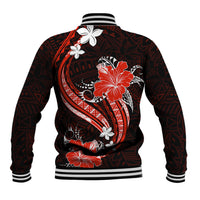 Red Polynesian Pattern With Tropical Flowers Baseball Jacket LT05 - Polynesian Pride
