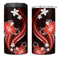 Red Polynesian Pattern With Tropical Flowers 4 in 1 Can Cooler Tumbler