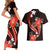 Red Polynesian Pattern With Tropical Flowers Couples Matching Short Sleeve Bodycon Dress and Hawaiian Shirt LT05 - Polynesian Pride