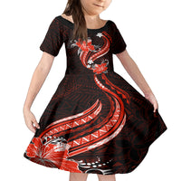 Red Polynesian Pattern With Tropical Flowers Family Matching Long Sleeve Bodycon Dress and Hawaiian Shirt LT05 Daughter's Dress Red - Polynesian Pride