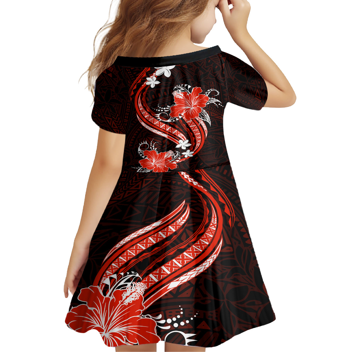 Red Polynesian Pattern With Tropical Flowers Family Matching Long Sleeve Bodycon Dress and Hawaiian Shirt LT05 - Polynesian Pride