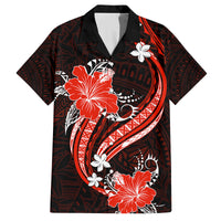Red Polynesian Pattern With Tropical Flowers Family Matching Long Sleeve Bodycon Dress and Hawaiian Shirt LT05 Dad's Shirt - Short Sleeve Red - Polynesian Pride
