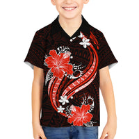 Red Polynesian Pattern With Tropical Flowers Family Matching Long Sleeve Bodycon Dress and Hawaiian Shirt LT05 Son's Shirt Red - Polynesian Pride