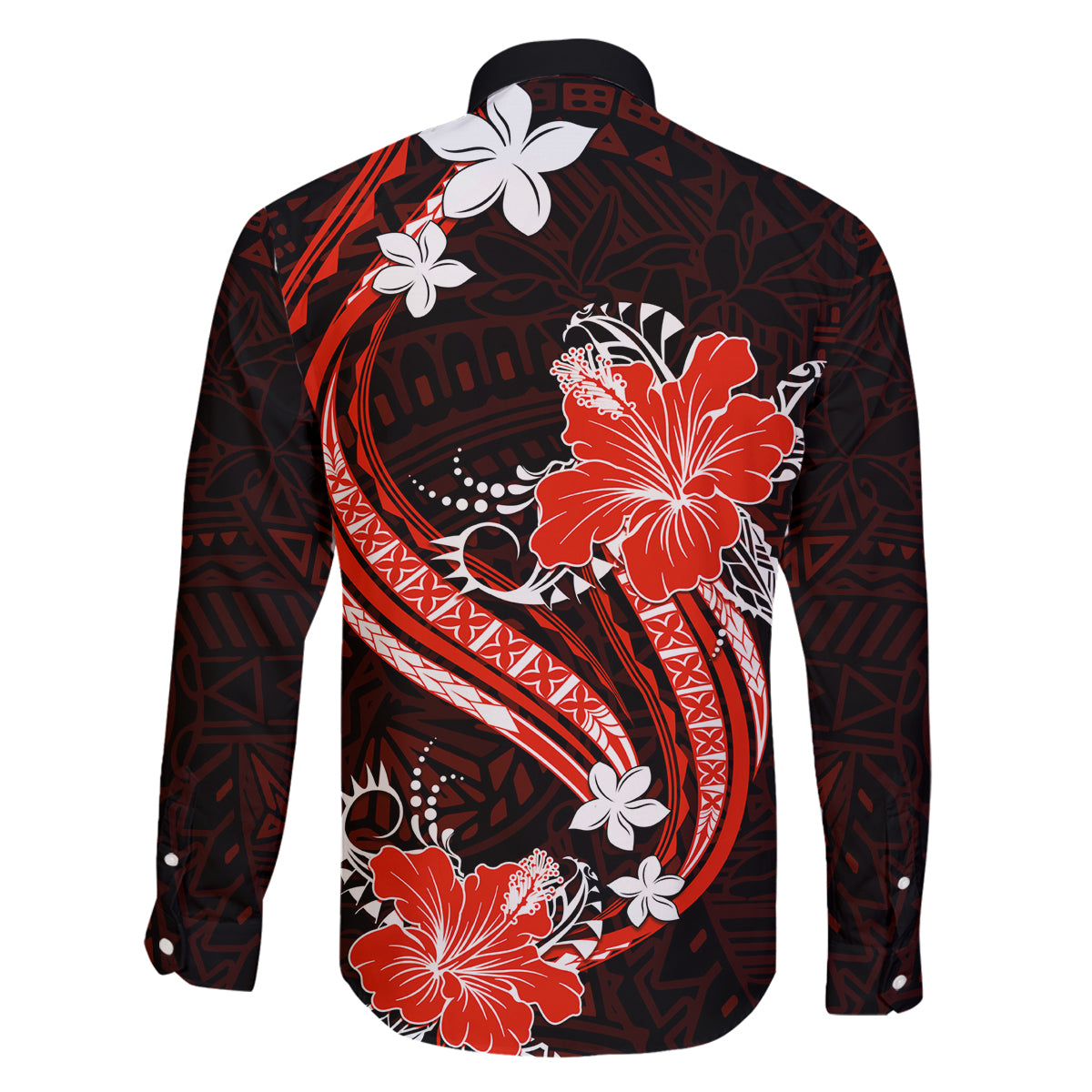Red Polynesian Pattern With Tropical Flowers Family Matching Tank Maxi Dress and Hawaiian Shirt LT05 - Polynesian Pride