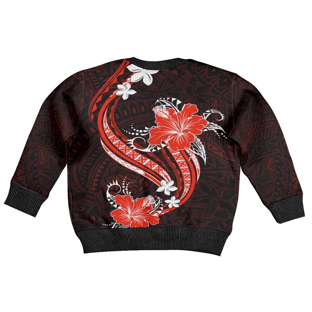 Red Polynesian Pattern With Tropical Flowers Kid Ugly Christmas Sweater LT05 - Polynesian Pride