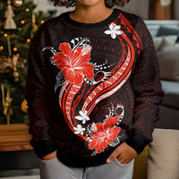 Red Polynesian Pattern With Tropical Flowers Kid Ugly Christmas Sweater LT05 - Polynesian Pride