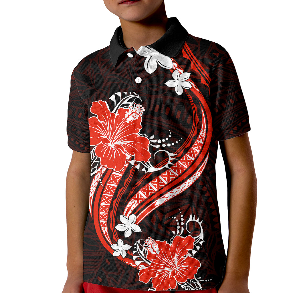 Red Polynesian Pattern With Tropical Flowers Kid Polo Shirt LT05 Kid Red - Polynesian Pride