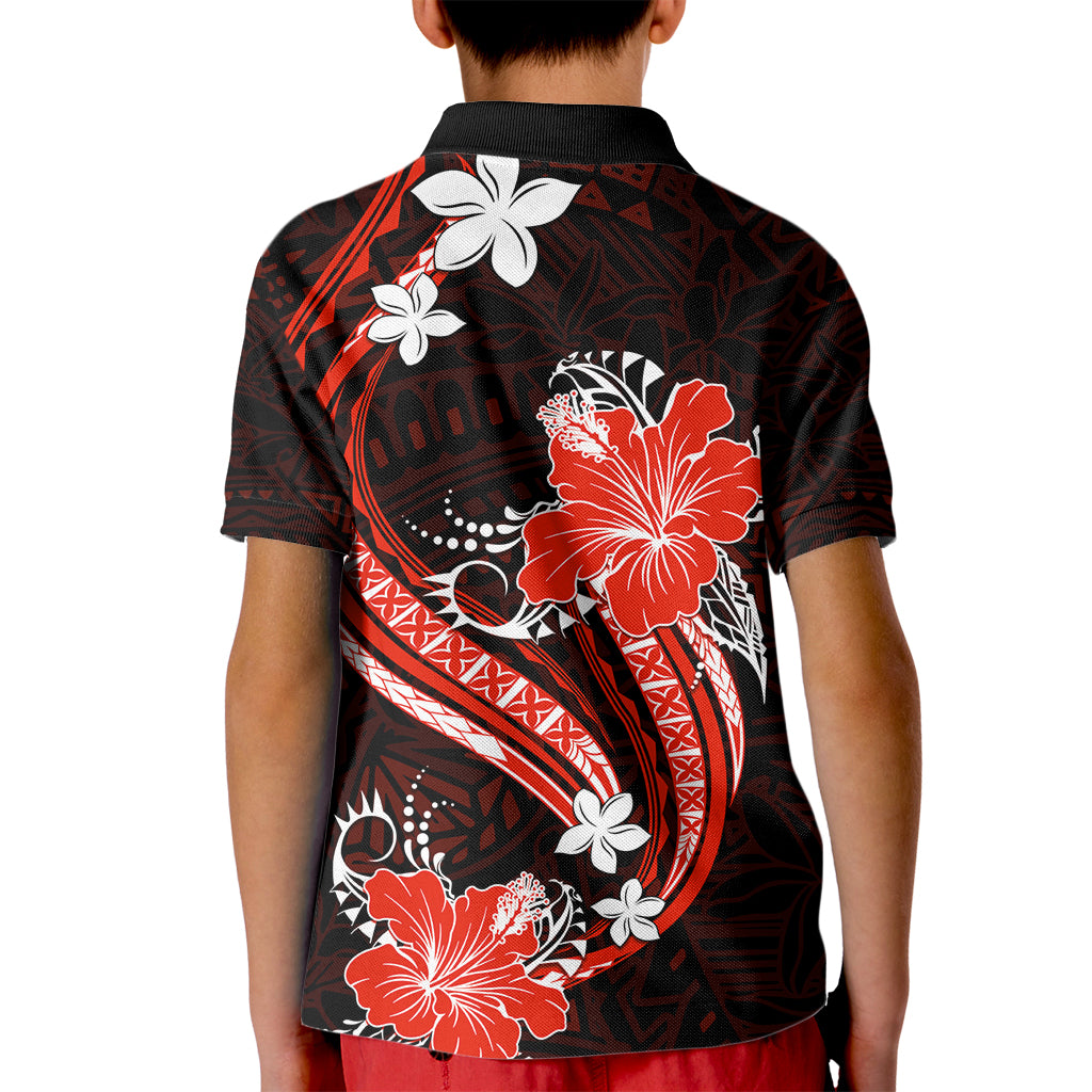 Red Polynesian Pattern With Tropical Flowers Kid Polo Shirt LT05 - Polynesian Pride