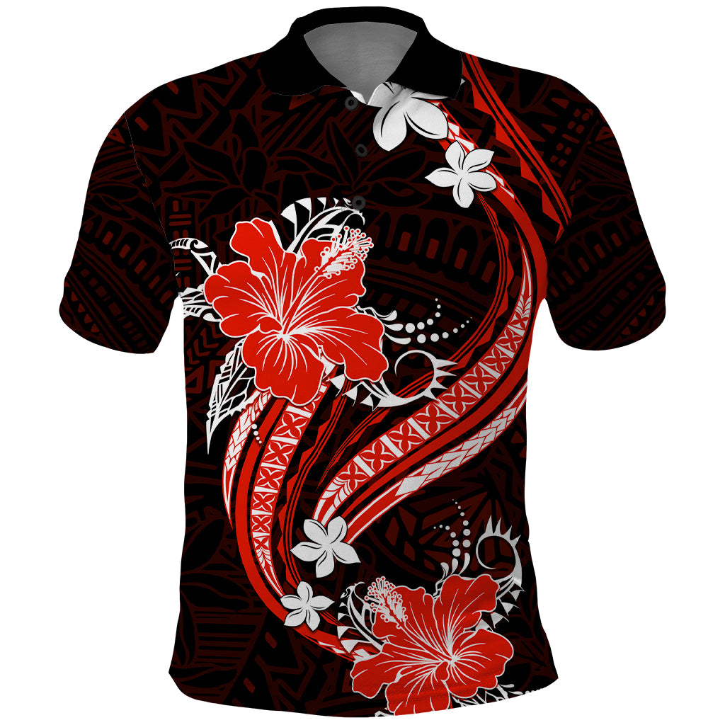 Red Polynesian Pattern With Tropical Flowers Polo Shirt LT05 Red - Polynesian Pride