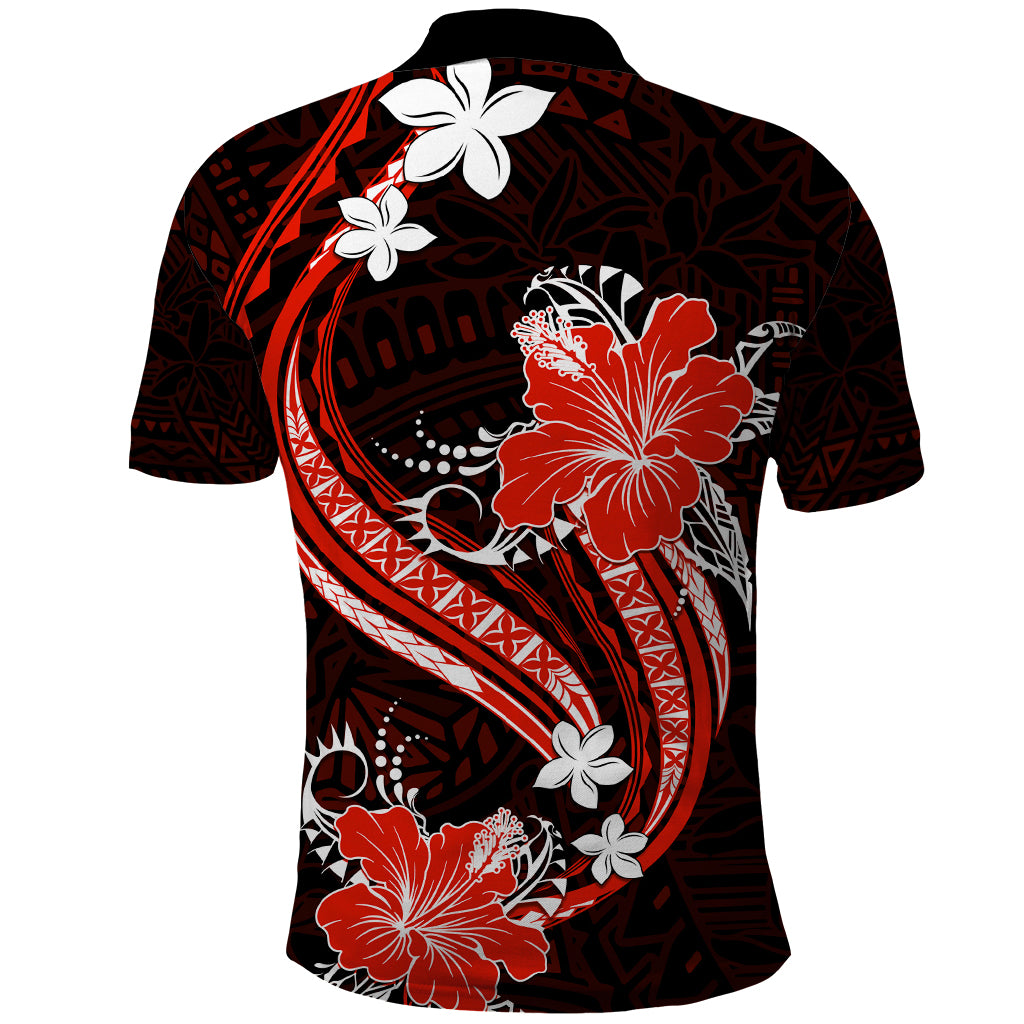 Red Polynesian Pattern With Tropical Flowers Polo Shirt LT05 - Polynesian Pride