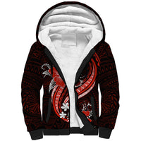 Red Polynesian Pattern With Tropical Flowers Sherpa Hoodie LT05 Unisex Red - Polynesian Pride