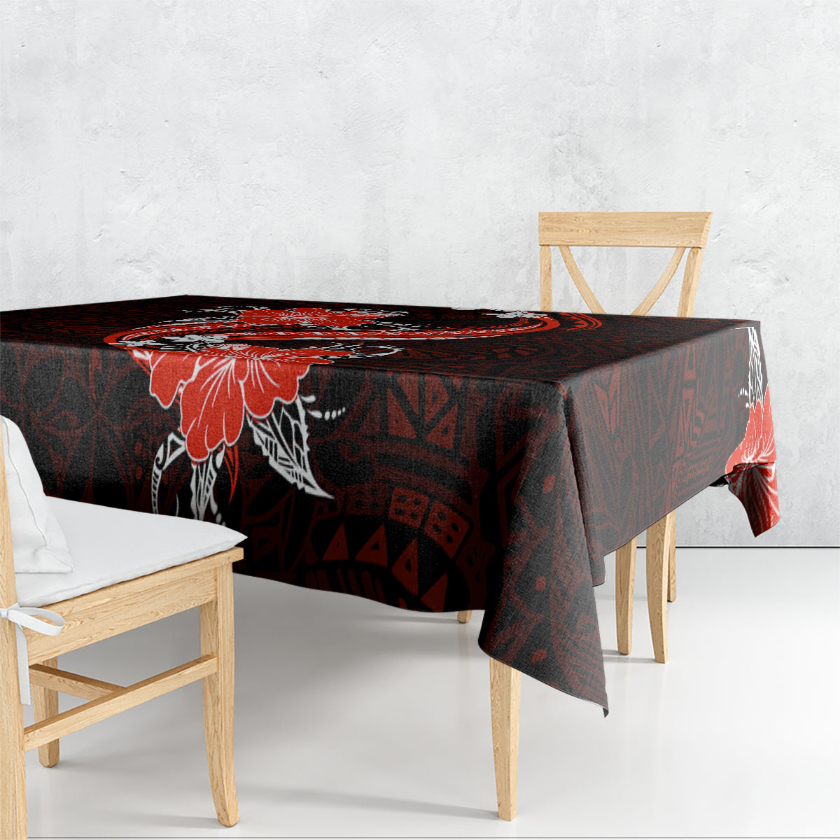 Red Polynesian Pattern With Tropical Flowers Tablecloth LT05 - Polynesian Pride
