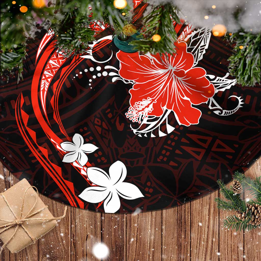 Red Polynesian Pattern With Tropical Flowers Tree Skirt LT05 - Polynesian Pride