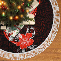 Red Polynesian Pattern With Tropical Flowers Tree Skirt LT05 - Polynesian Pride