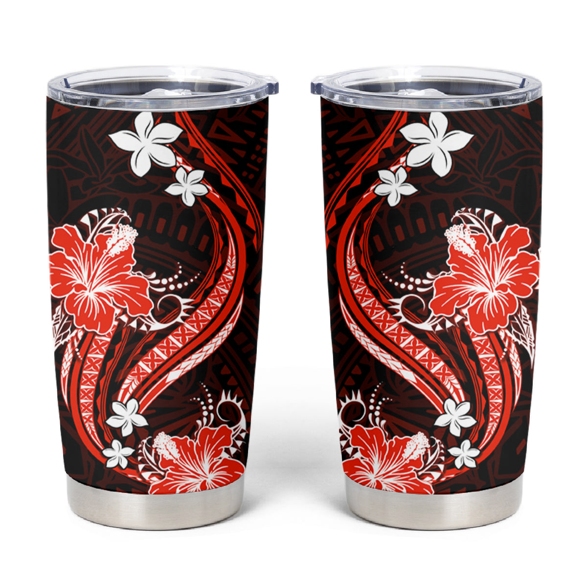 Red Polynesian Pattern With Tropical Flowers Tumbler Cup