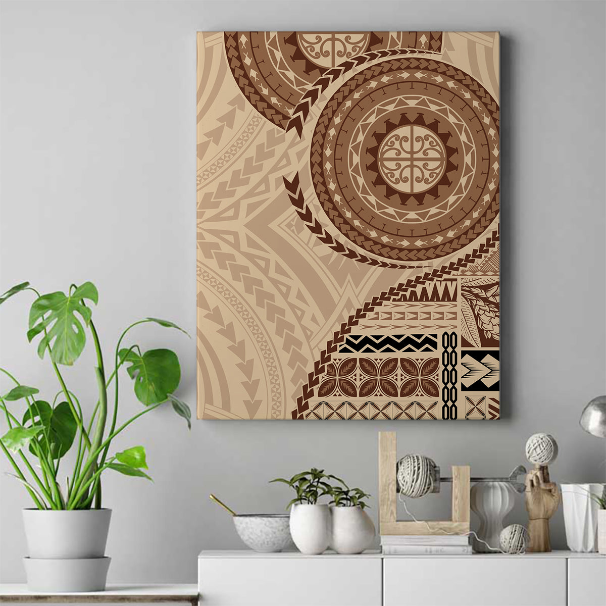 Samoa Siapo Pattern Simple Style Canvas Wall Art LT05 Brown - Polynesian Pride