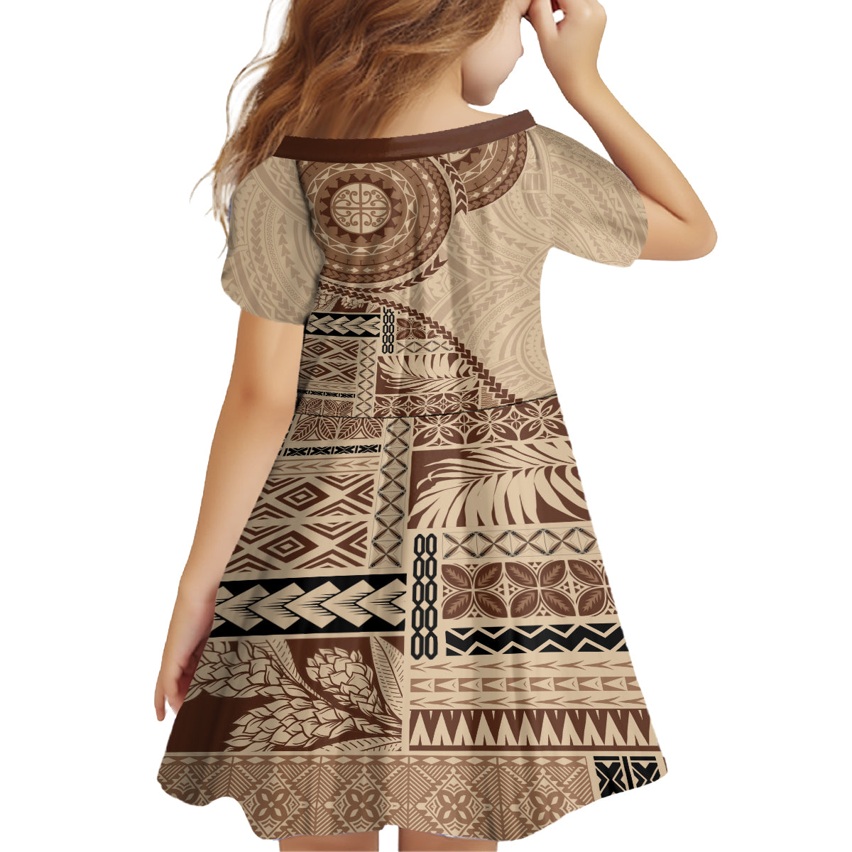 Samoa Siapo Pattern Simple Style Kid Short Sleeve Dress LT05 - Polynesian Pride