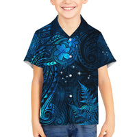 New Zealand Matariki Family Matching Off Shoulder Long Sleeve Dress and Hawaiian Shirt Maori New Year LT05 Son's Shirt Blue - Polynesian Pride