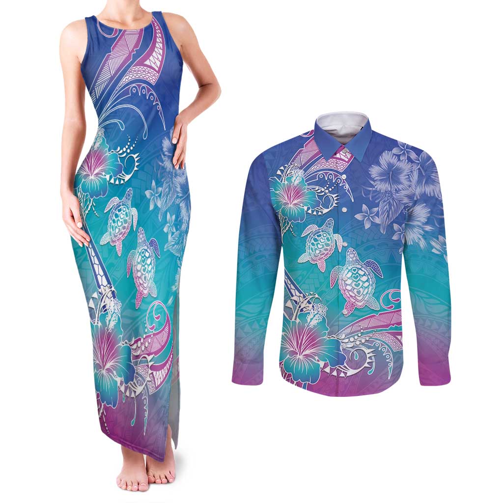 Polynesia Sea Turtle Couple Couples Matching Tank Maxi Dress and Long Sleeve Button Shirt Love Is Life