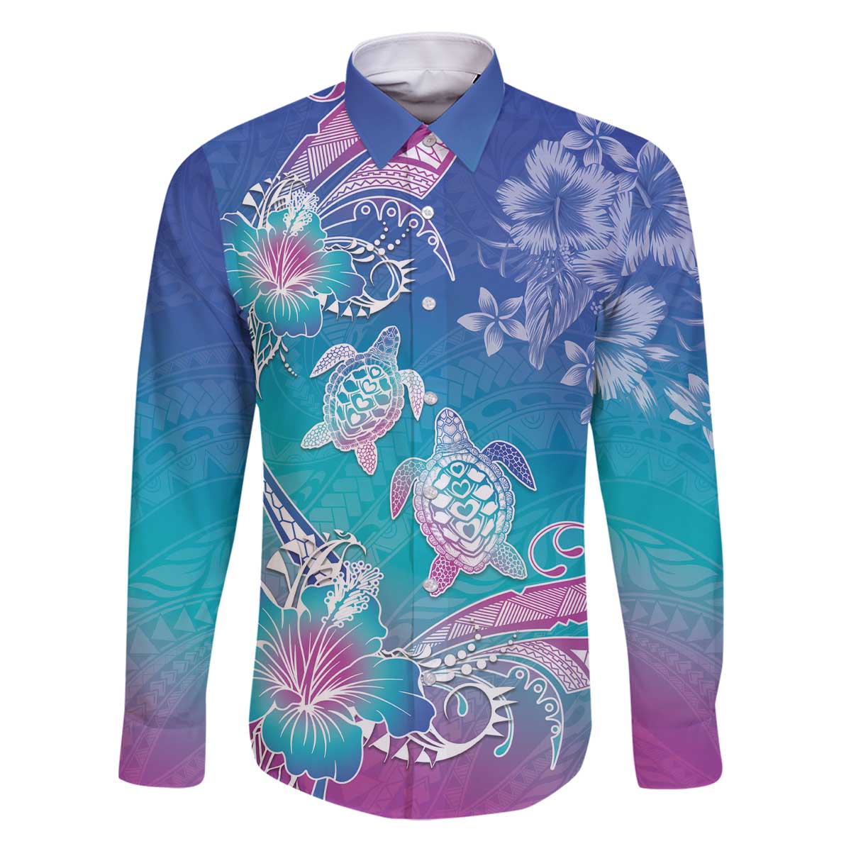 Polynesia Sea Turtle Couple Family Matching Off The Shoulder Long Sleeve Dress and Hawaiian Shirt Love Is Life