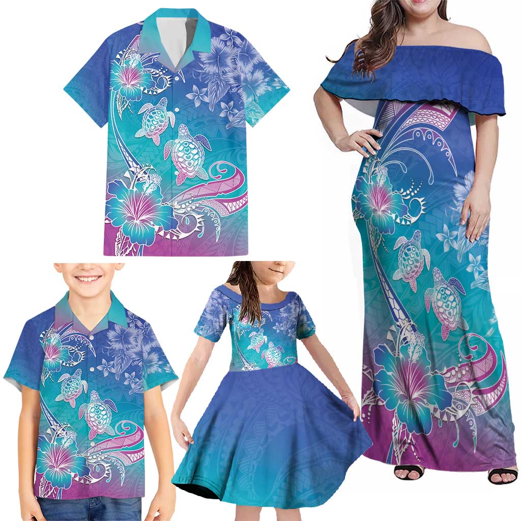 Polynesia Sea Turtle Couple Family Matching Off Shoulder Maxi Dress and Hawaiian Shirt Love Is Life