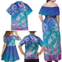 Polynesia Sea Turtle Couple Family Matching Off Shoulder Maxi Dress and Hawaiian Shirt Love Is Life