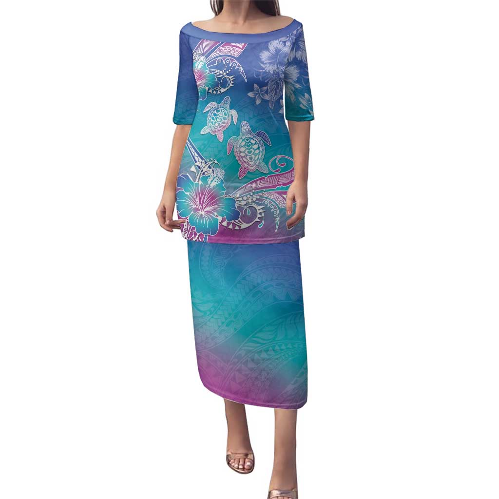 Polynesia Sea Turtle Couple Family Matching Puletasi and Hawaiian Shirt Love Is Life