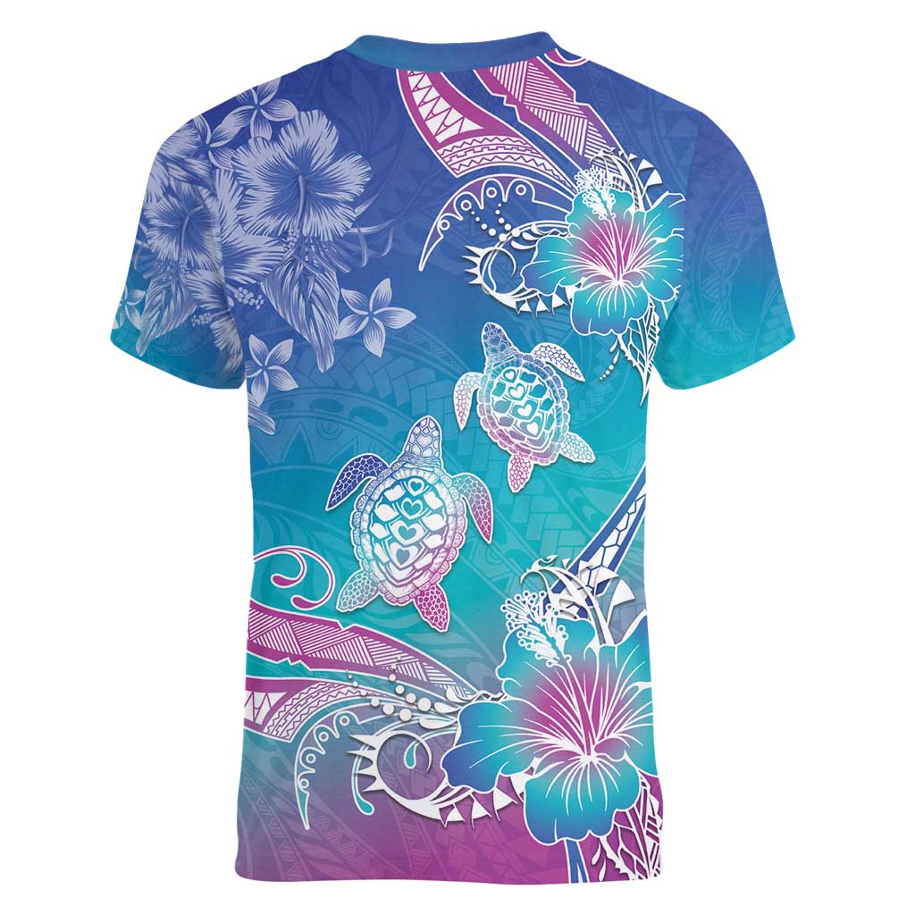 Polynesia Sea Turtle Couple Women V-Neck T-Shirt Love Is Life