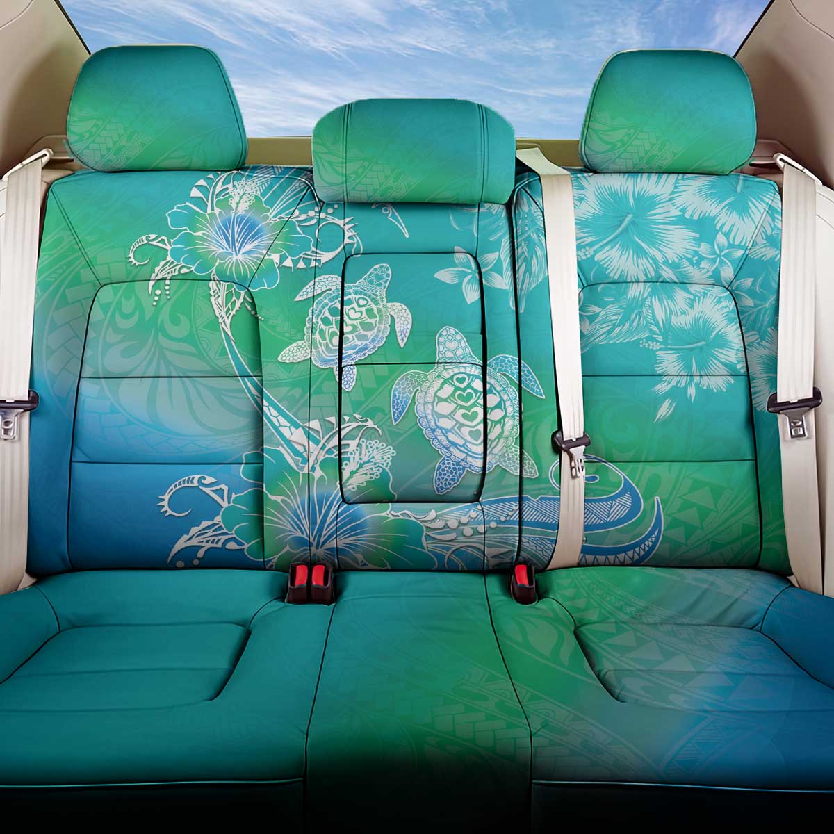 Polynesia Sea Turtle Couple Back Car Seat Cover I Am Turtley In Love With You