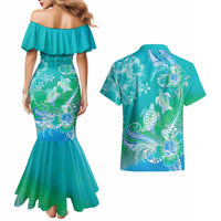 Polynesia Sea Turtle Couple Couples Matching Mermaid Dress and Hawaiian Shirt I Am Turtley In Love With You