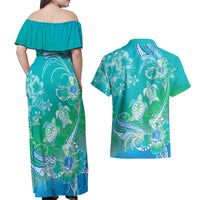 Polynesia Sea Turtle Couple Couples Matching Off Shoulder Maxi Dress and Hawaiian Shirt I Am Turtley In Love With You