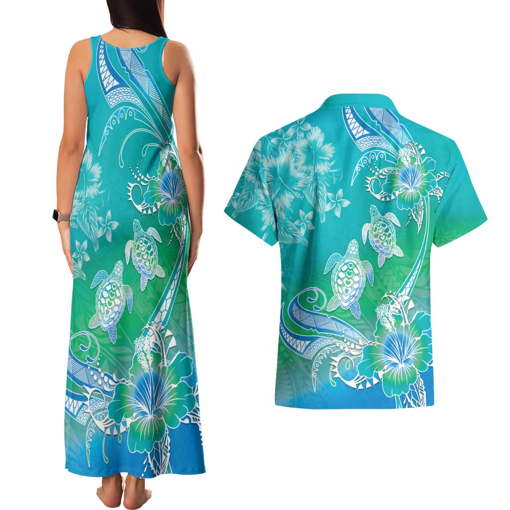 Polynesia Sea Turtle Couple Couples Matching Tank Maxi Dress and Hawaiian Shirt I Am Turtley In Love With You