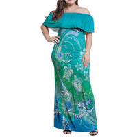 Polynesia Sea Turtle Couple Family Matching Off Shoulder Maxi Dress and Hawaiian Shirt I Am Turtley In Love With You