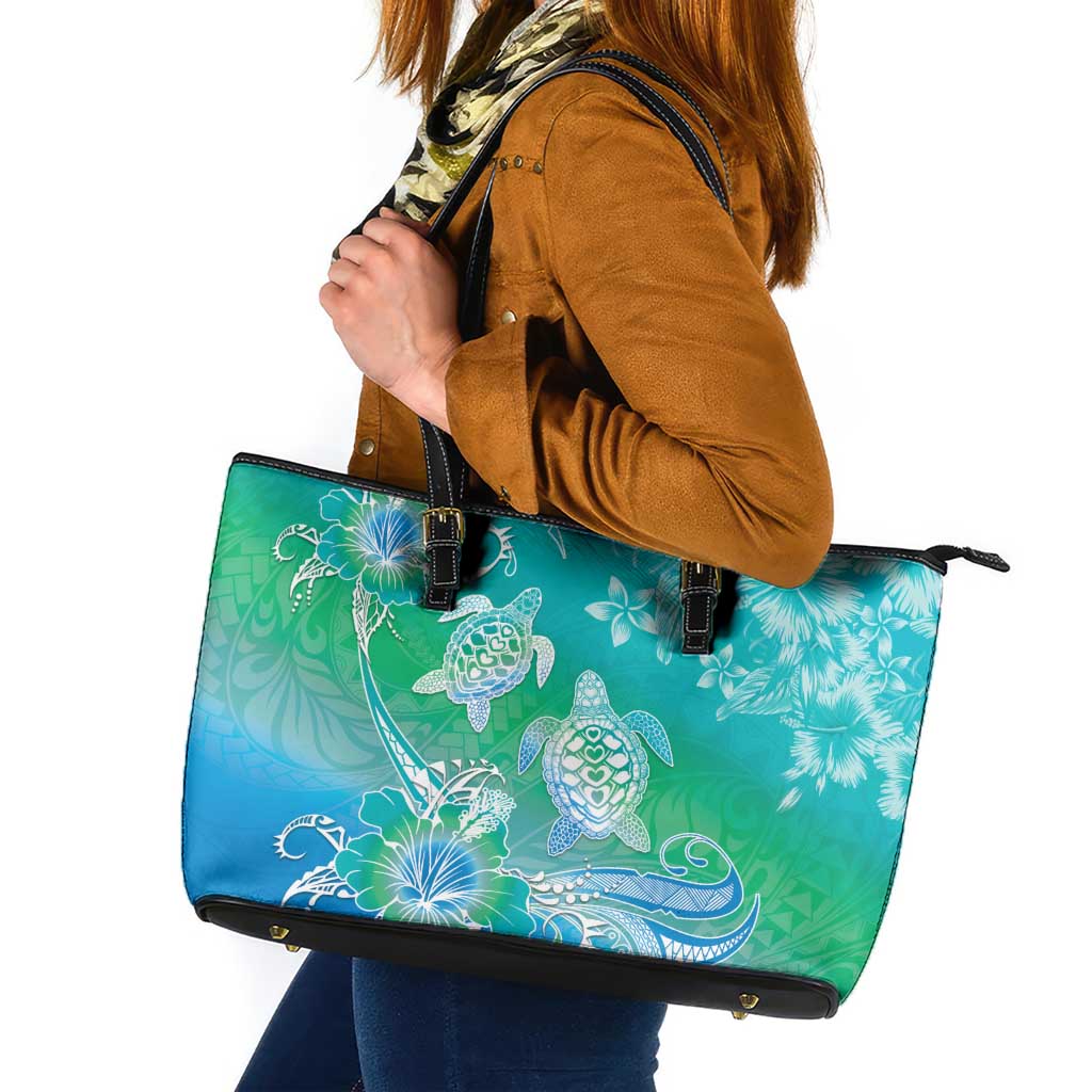 Polynesia Sea Turtle Couple Leather Tote Bag I Am Turtley In Love With You