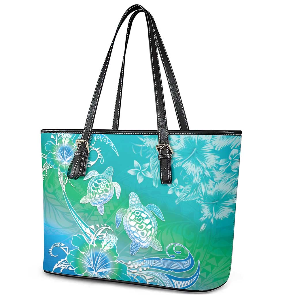 Polynesia Sea Turtle Couple Leather Tote Bag I Am Turtley In Love With You