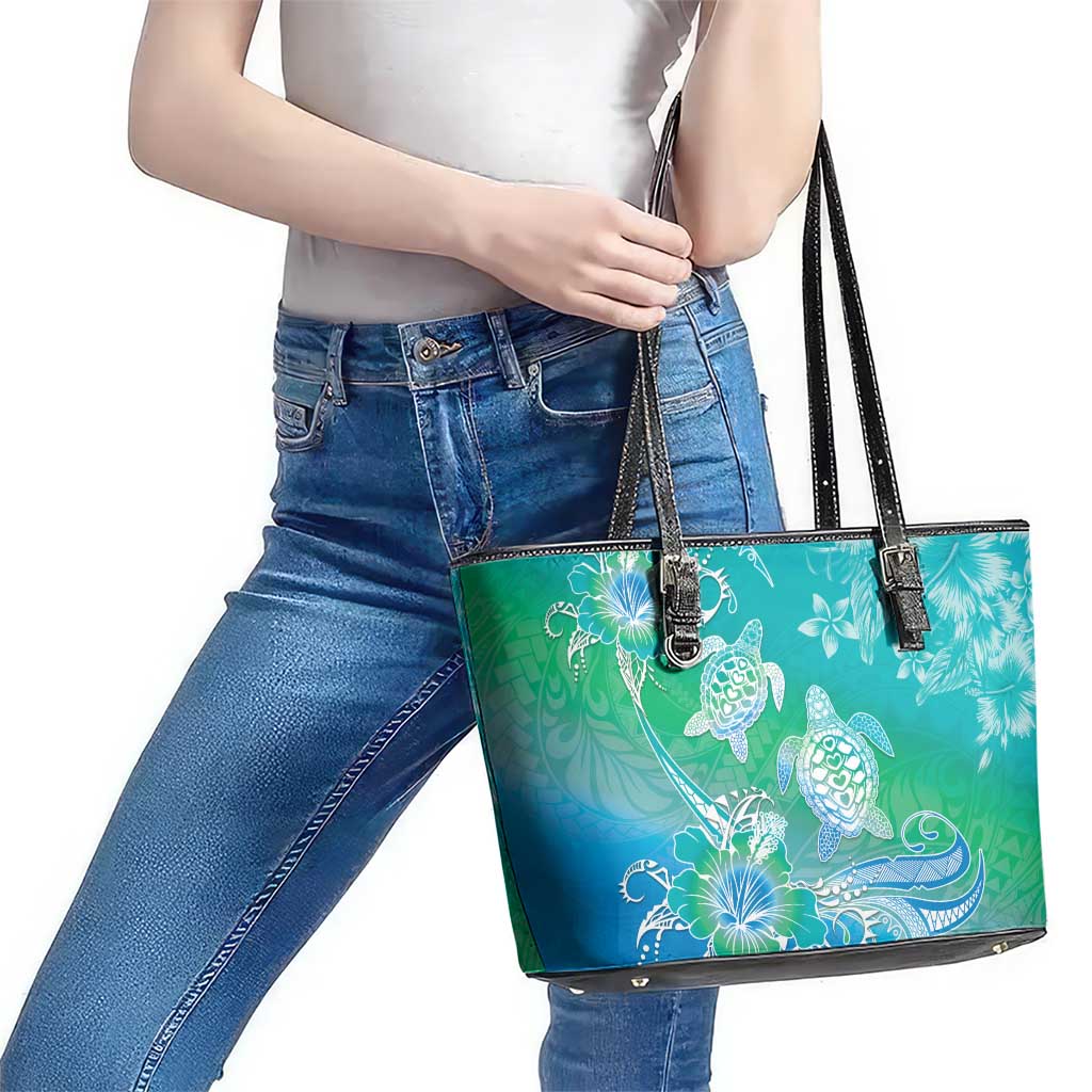 Polynesia Sea Turtle Couple Leather Tote Bag I Am Turtley In Love With You