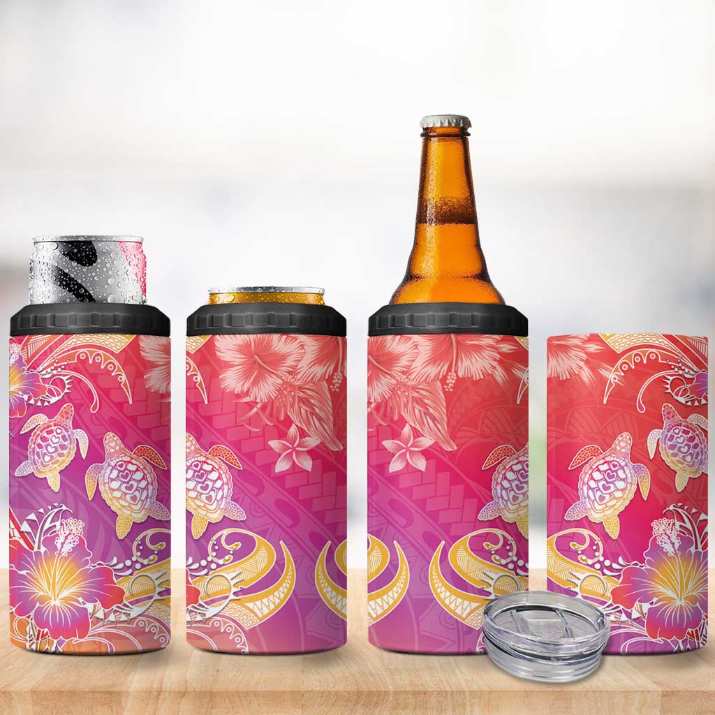 Polynesia Sea Turtle Couple 4 in 1 Can Cooler Tumbler One Soul One Love