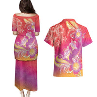 Polynesia Sea Turtle Couple Couples Matching Puletasi and Hawaiian Shirt One Soul One Love