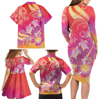 Polynesia Sea Turtle Couple Family Matching Long Sleeve Bodycon Dress and Hawaiian Shirt One Soul One Love LT05 - Polynesian Pride