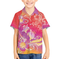 Polynesia Sea Turtle Couple Family Matching Long Sleeve Bodycon Dress and Hawaiian Shirt One Soul One Love LT05 Son's Shirt Red - Polynesian Pride