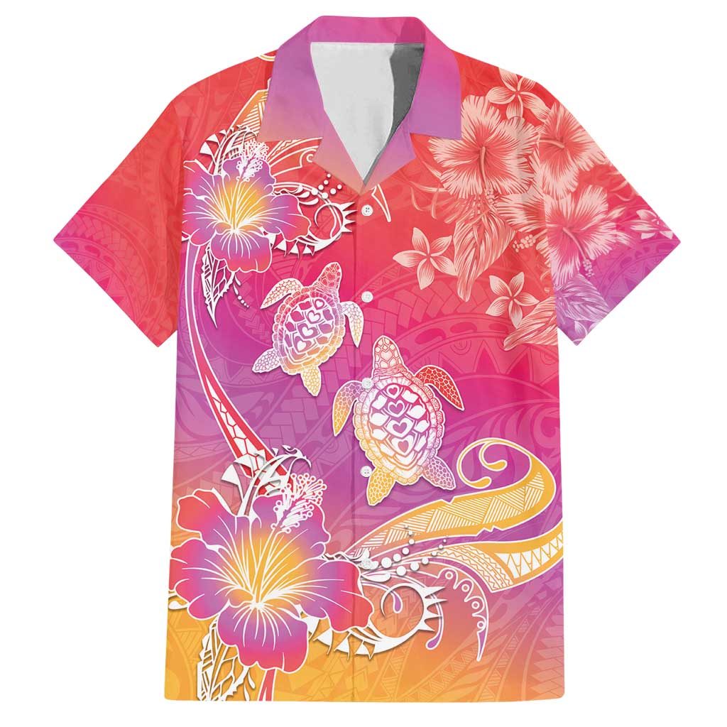 Polynesia Sea Turtle Couple Family Matching Off Shoulder Short Dress and Hawaiian Shirt One Soul One Love