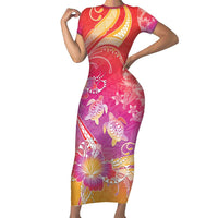 Polynesia Sea Turtle Couple Family Matching Short Sleeve Bodycon Dress and Hawaiian Shirt One Soul One Love