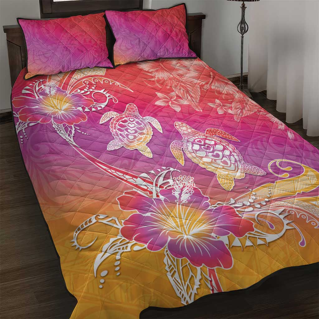 Polynesia Sea Turtle Couple Quilt Bed Set One Soul One Love