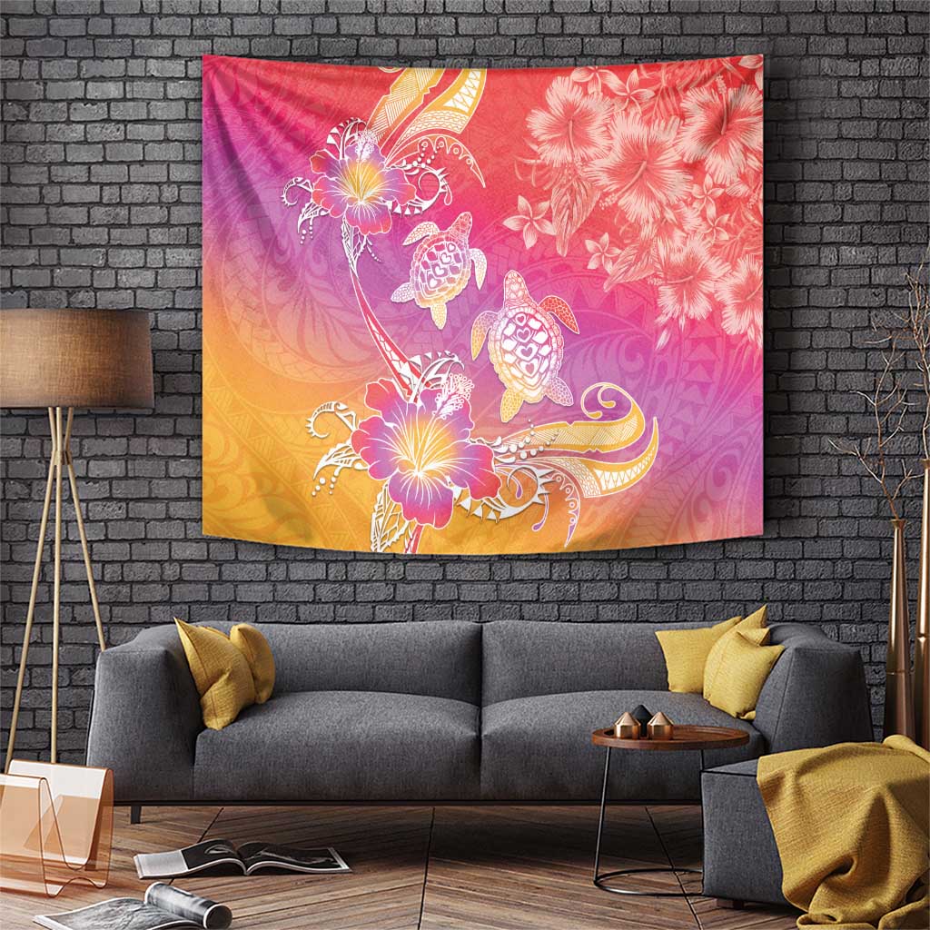 Polynesia Sea Turtle Couple Tapestry One Soul One Love