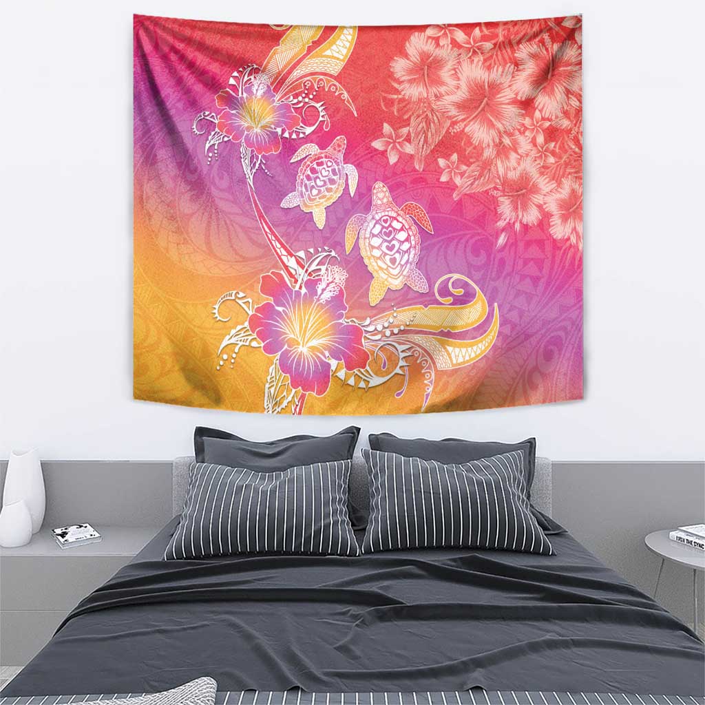 Polynesia Sea Turtle Couple Tapestry One Soul One Love